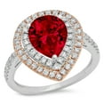 thumbnail image 1 of 2.48 ct Pear Cut Natural Garnet with Simulated Diamond Halo Accents 14K White/Rose Gold Womens Engagement Ring, 1 of 6