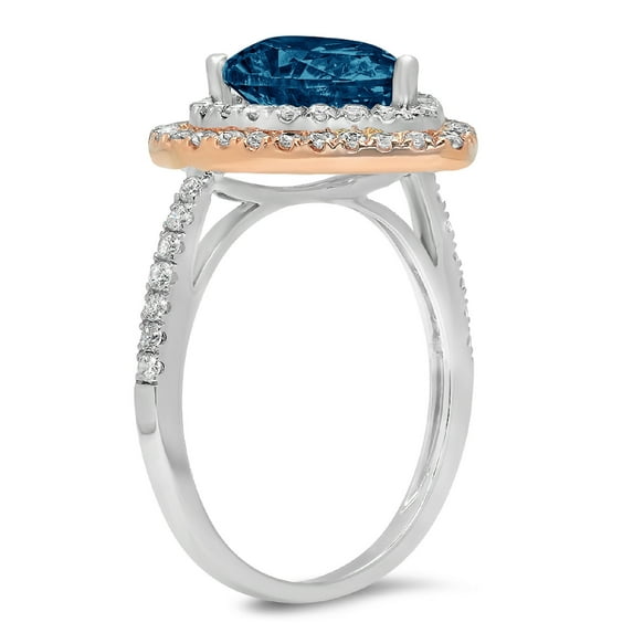 2.48 ct Pear Cut Natural London Blue Topaz Halo Engagement Ring for Women in 14K White/Rose Gold