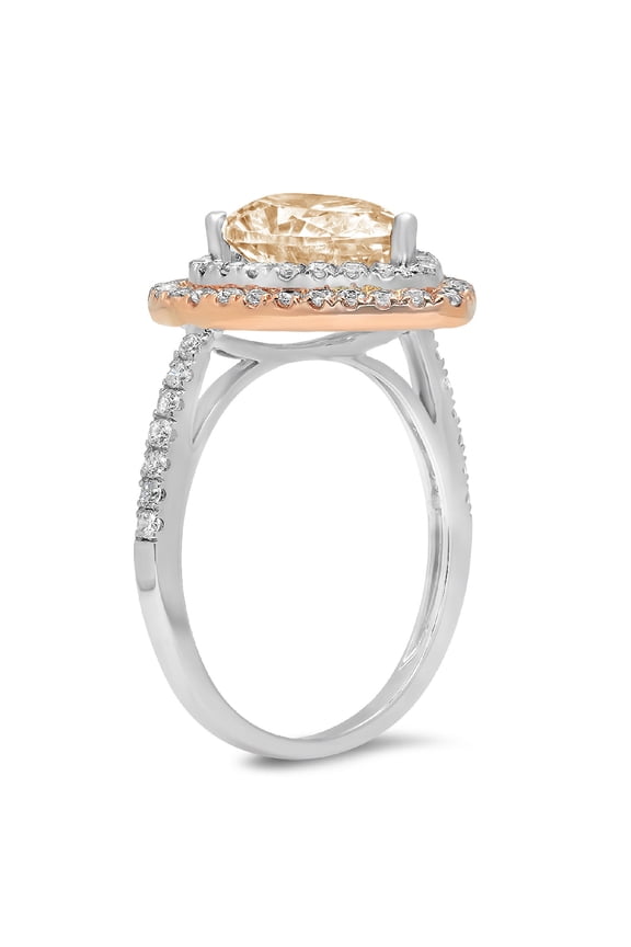 2.48 ct Pear Cut Natural Morganite Halo Engagement Ring for Women in 14K White/Rose Gold
