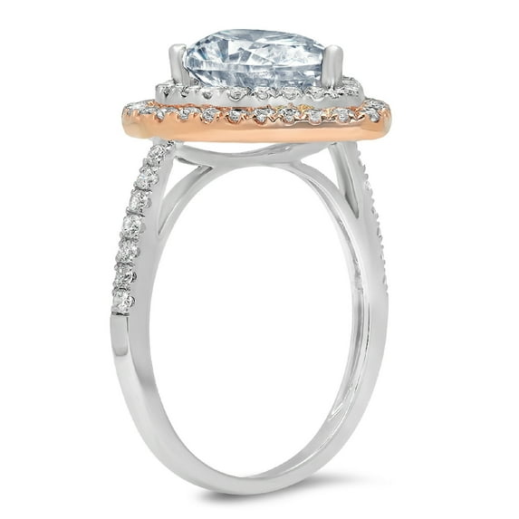 2.48 ct Pear Cut Simulated Blue Diamond Halo Engagement Ring for Women in 14K White/Rose Gold