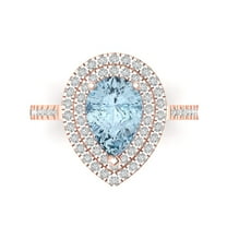 2.48 ct Pear Cut Simulated Blue Diamond with Simulated Diamond Halo Accents 14K Rose Gold Womens Engagement Ring