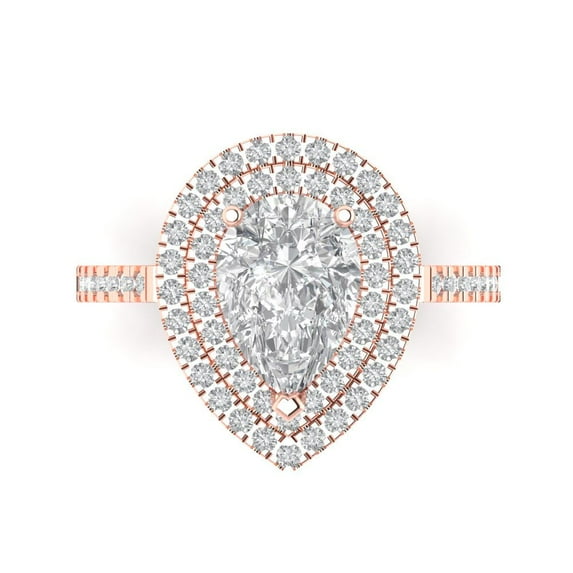 2.48 ct Pear Cut Simulated Diamond Halo 14K Rose Gold Womens Engagement Ring