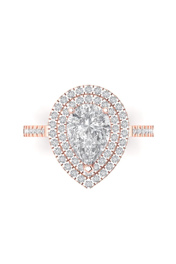 2.48 ct Pear Cut Simulated Diamond Halo 14K Rose Gold Womens Engagement Ring