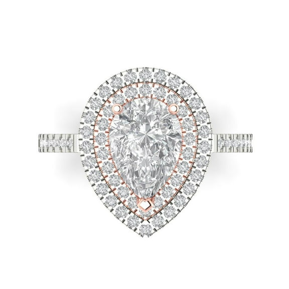 2.48 ct Pear Cut Simulated Diamond Halo 14K White/Rose Gold Womens Engagement Ring