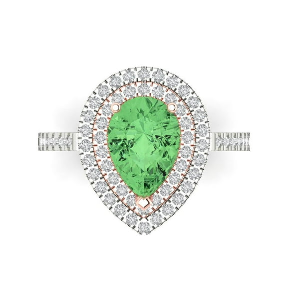 Clara Pucci 14K White/Rose Gold 2.48ct Green Halo Ring for Women