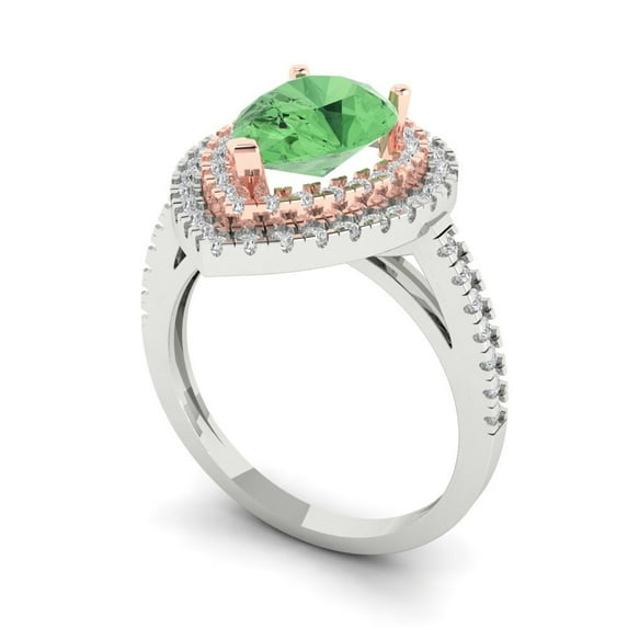 2.48 ct Pear Cut Simulated Green Diamond Halo Engagement Ring for Women in 14K White/Rose Gold