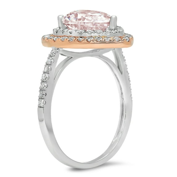 2.48 ct Pear Cut Simulated Pink Diamond Halo Engagement Ring for Women in 14K White/Rose Gold