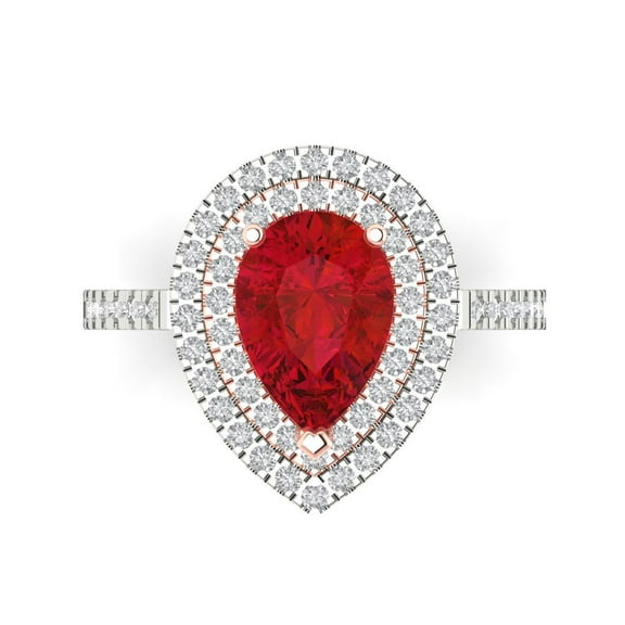 2.48 ct Pear Cut Simulated Pink Tourmaline with Simulated Diamond Halo Accents 14K White/Rose Gold Womens Engagement Ring