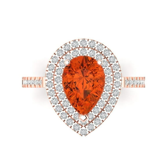 2.48 ctw with Simulated Diamond Halo Accents Anniversary Ring for Women | Pear Cut Simulated Red Diamond | Hyperallergenic Solid 14K Rose Gold