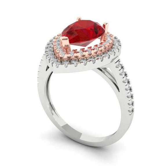 2.48 ct Pear Cut Simulated Ruby Halo Engagement Ring for Women in 14K White/Rose Gold