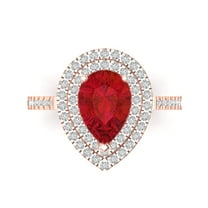 2.48 ct Pear Cut Simulated Ruby with Simulated Diamond Halo Accents 14K Rose Gold Womens Engagement Ring
