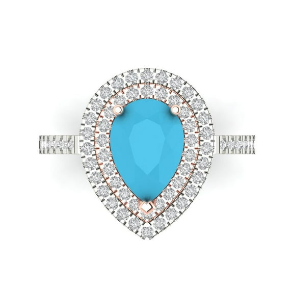 Clara Pucci 14K White/Rose Gold 2.48ct Turquoise Halo Ring for Women