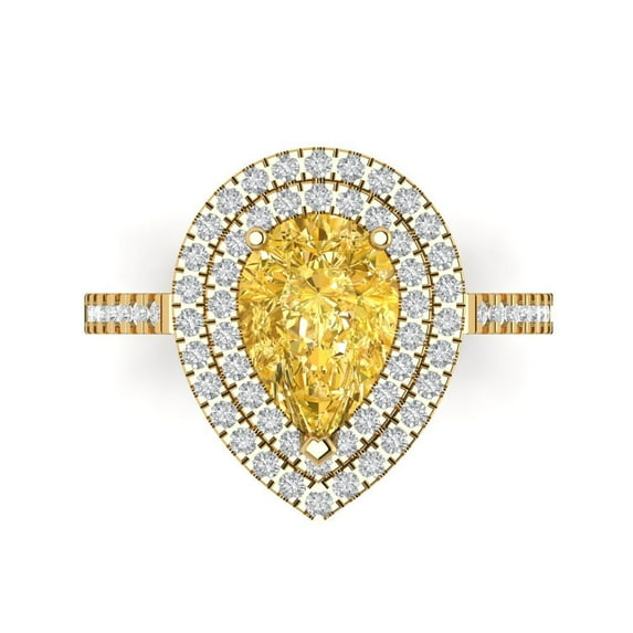 2.48 ct Pear Cut Simulated Yellow Diamond with Simulated Diamond Halo Accents 14K Yellow Gold Womens Engagement Ring