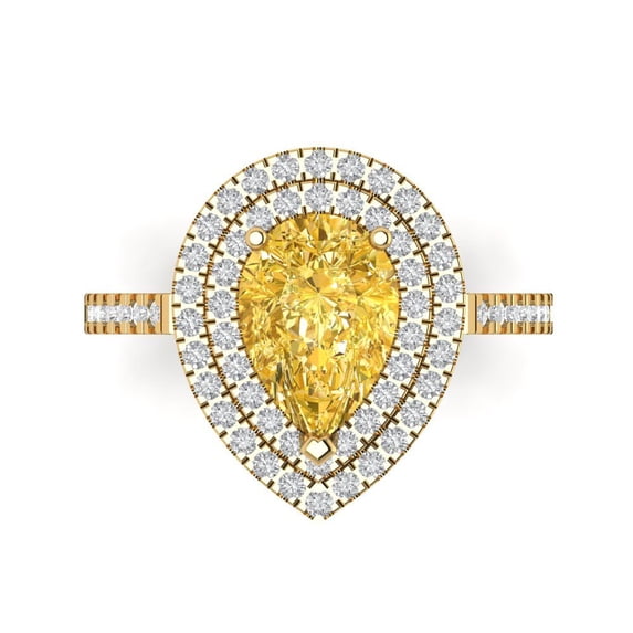 2.48 ct Pear Cut Simulated Yellow Diamond with Simulated Diamond Halo Accents 18K Yellow Gold Womens Engagement Ring