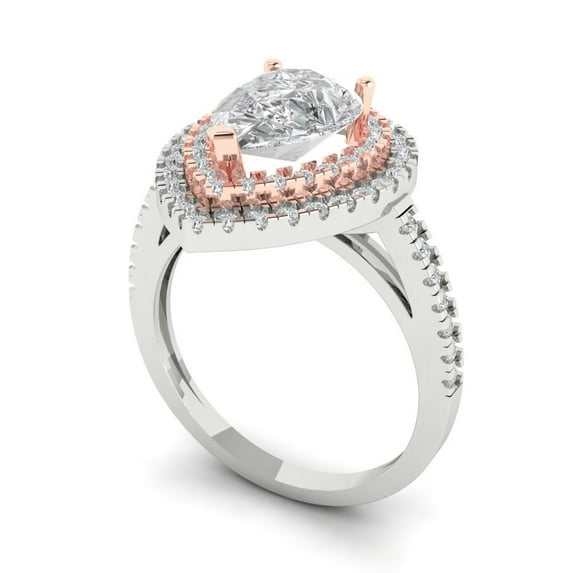 2.48 ct Pear Cut White Sapphire Halo Engagement Ring for Women in 18K White/Rose Gold