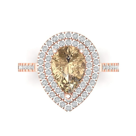 2.48 ctw with Simulated Diamond Halo Accents Anniversary Ring for Women | Pear Cut Yellow Moissanite | Hyperallergenic Solid 18K Rose Gold
