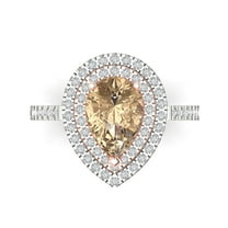 2.48 ctw with Simulated Diamond Halo Accents Anniversary Ring for Women | Pear Cut Yellow Moissanite | Hyperallergenic Solid 18K White/Rose Gold