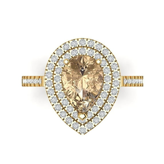 2.48 ct Pear Cut Yellow Moissanite with Simulated Diamond Halo Accents 18K Yellow Gold Womens Engagement Ring