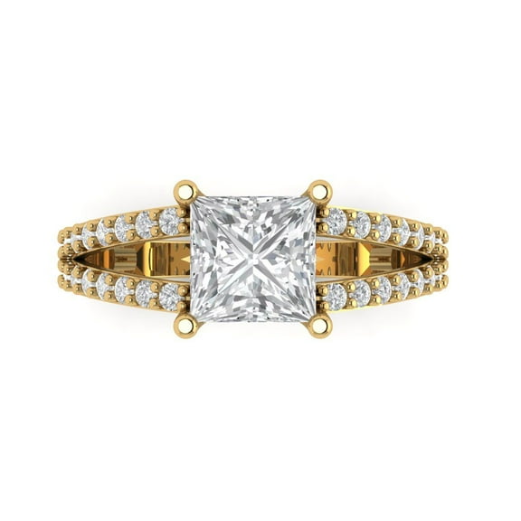 Solitaire with Accents Engagement Ring for Women - 2.48ct Moissanite in 18K Yellow Gold Promise Ring