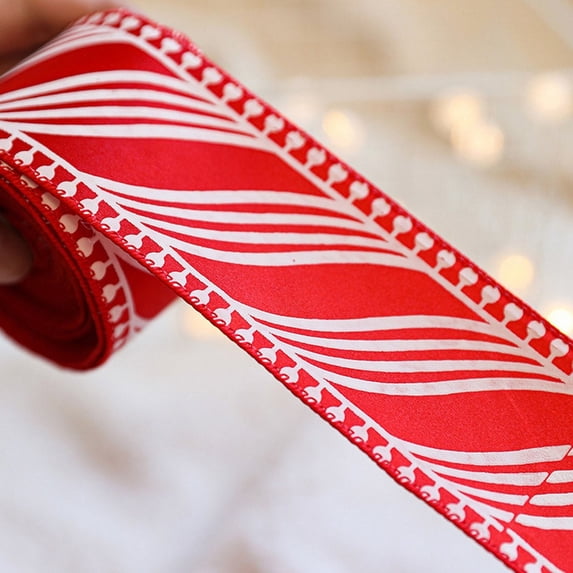 2.48In Width 6.56Ft Length Red And White Striped Wired Ribbon, Wide Wired Christmas Ribbon For Crafts, Ribbon For Gift Wrapping, Christmas Wrapping Ribbon, Xmas Ribbon Holiday Present Decoration