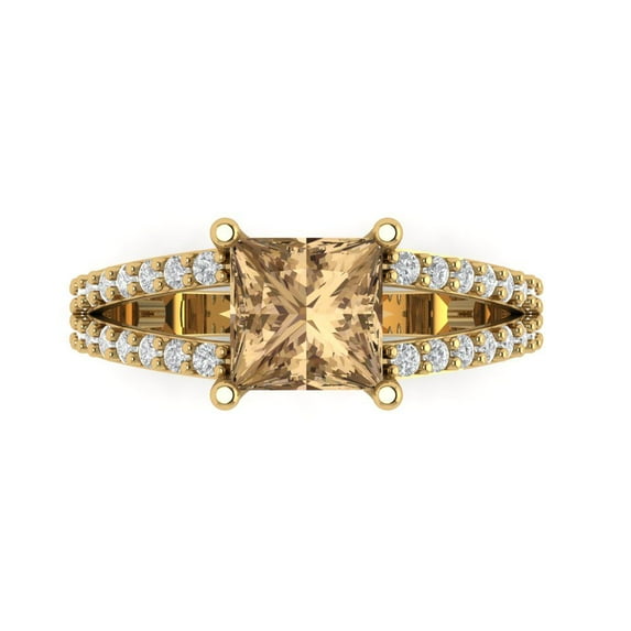 Clara Pucci 14K Yellow Gold 2.48ct Champagne Solitaire with Accents Ring