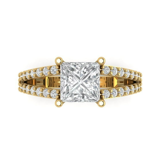 Clara Pucci 14K Yellow Gold 2.48ct Moissanite Solitaire with Accents Ring