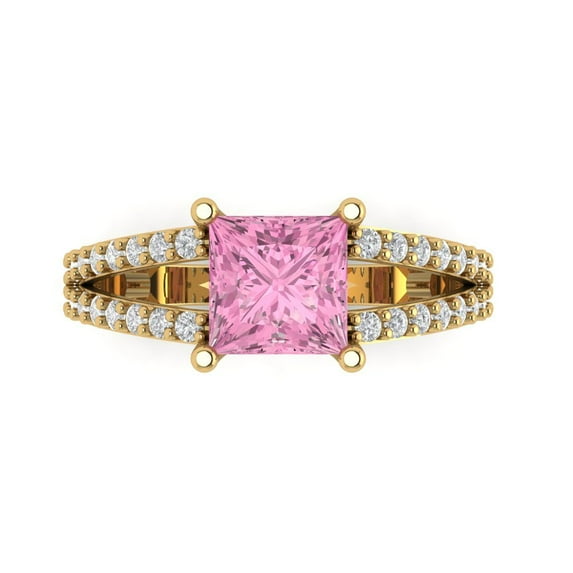 Clara Pucci 14K Yellow Gold 2.48ct Pink Solitaire with Accents Ring