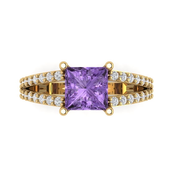 2.48ct Princess Cut Purple Alexandrite 14k Yellow Gold Engraving Statement Bridal Wedding Designer Ring Size 4