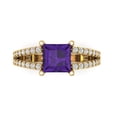 thumbnail image 1 of 2.48ct Princess Cut Purple Natural Amethyst 14k Yellow Gold Engraving Statement Bridal Wedding Designer Ring Size 10, 1 of 5