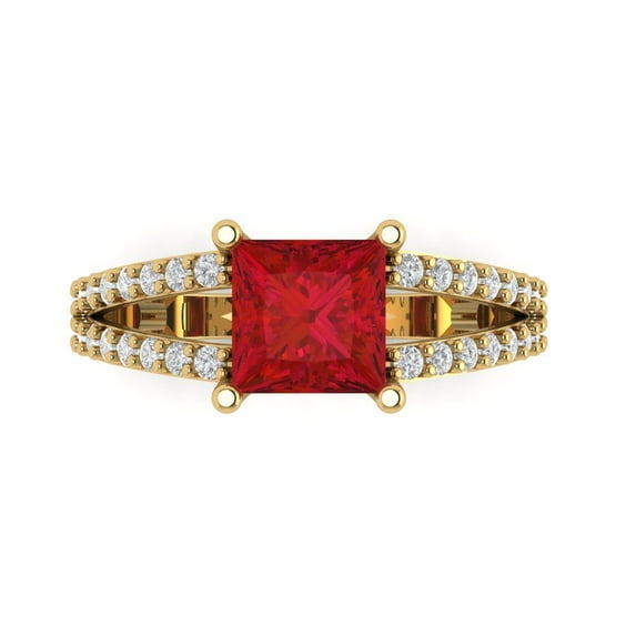 Clara Pucci 14K Yellow Gold 2.48ct Ruby Solitaire with Accents Ring