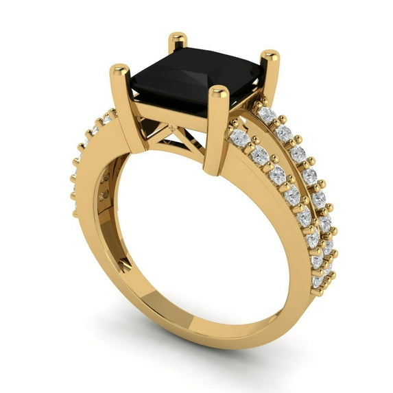 2.48ct princess cut black natural onyx 18k yellow gold Bridal Wedding Engagement Promise Anniversary Ring for Women size 3.5