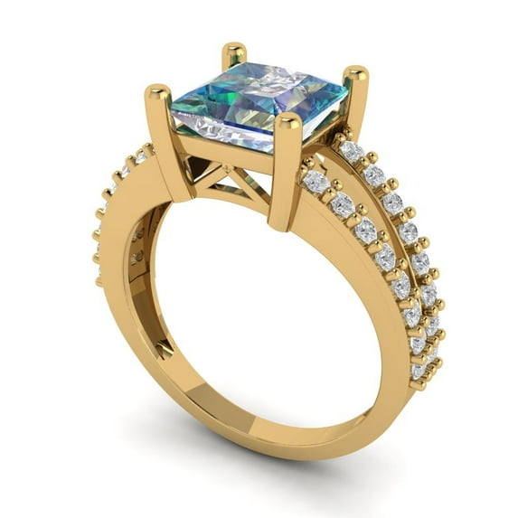 2.48ct princess cut blue moissanite 18k yellow gold Bridal Wedding Engagement Promise Anniversary Ring for Women size 8.25