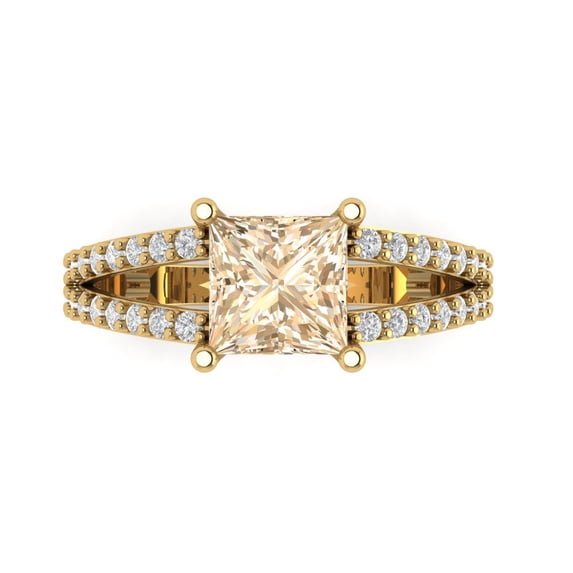 Clara Pucci 14K Yellow Gold Solid Gold Morganite Solitaire with Accents Anniversary Ring for Women - 2.48 cttw Princess Cut