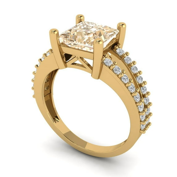2.48ct princess cut brown natural morganite 14k yellow gold Bridal Wedding Engagement Promise Anniversary Ring for Women size 5.75