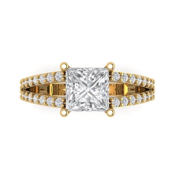 Clara Pucci 14K Yellow Gold Solid Gold Moissanite Solitaire with Accents Anniversary Ring for Women - 2.48 cttw Princess Cut