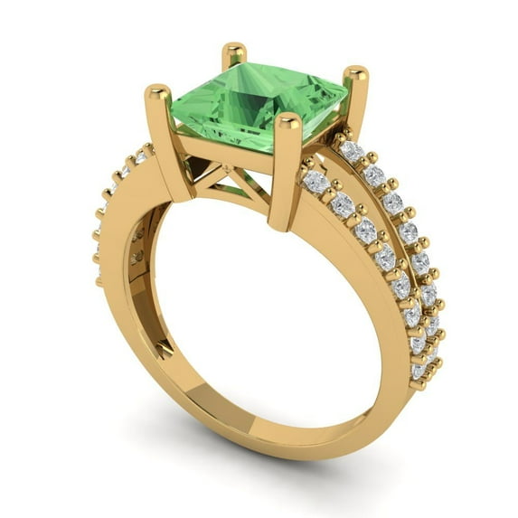 2.48ct princess cut green Zircon 14k yellow gold Bridal Wedding Engagement Promise Anniversary Ring for Women size 8.75