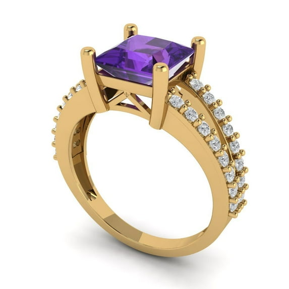 2.48ct princess cut purple natural amethyst 14k yellow gold Bridal Wedding Engagement Promise Anniversary Ring for Women size 5.25