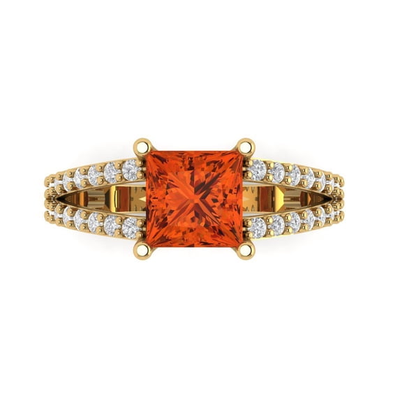 Clara Pucci 14K Yellow Gold Solid Gold Red Solitaire with Accents Anniversary Ring for Women - 2.48 cttw Princess Cut