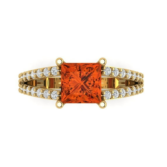 Clara Pucci 14K Yellow Gold Solid Gold Red Solitaire with Accents Anniversary Ring for Women - 2.48 cttw Princess Cut