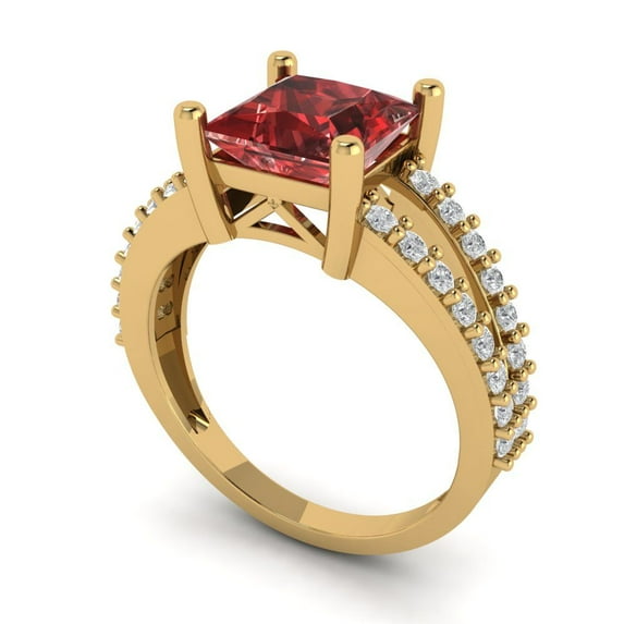 2.48ct princess cut red natural garnet 18k yellow gold Bridal Wedding Engagement Promise Anniversary Ring for Women size 5
