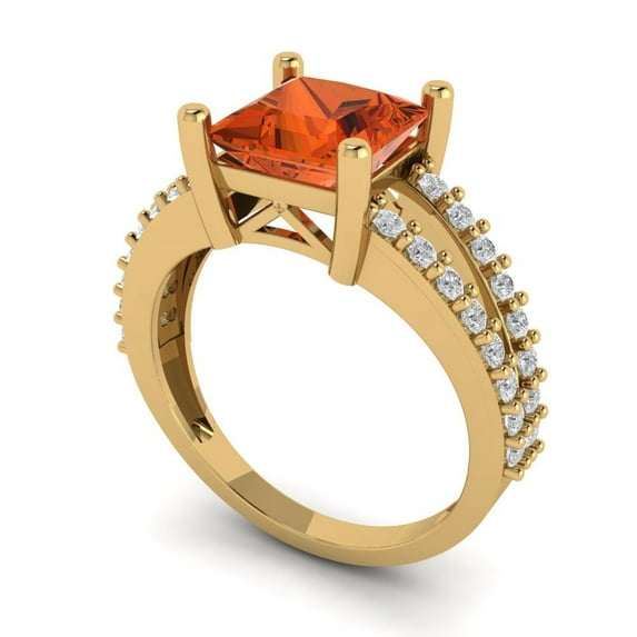 2.48ct princess cut red Zircon 18k yellow gold Bridal Wedding Engagement Promise Anniversary Ring for Women size 6.75