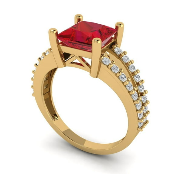 2.48ct princess cut red ruby 14k yellow gold Bridal Wedding Engagement Promise Anniversary Ring for Women size 10.25