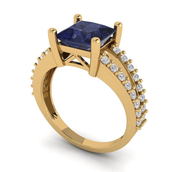 2.48ct princess cut blue sapphire 14k yellow gold Bridal Wedding Engagement Promise Anniversary Ring for Women size 8