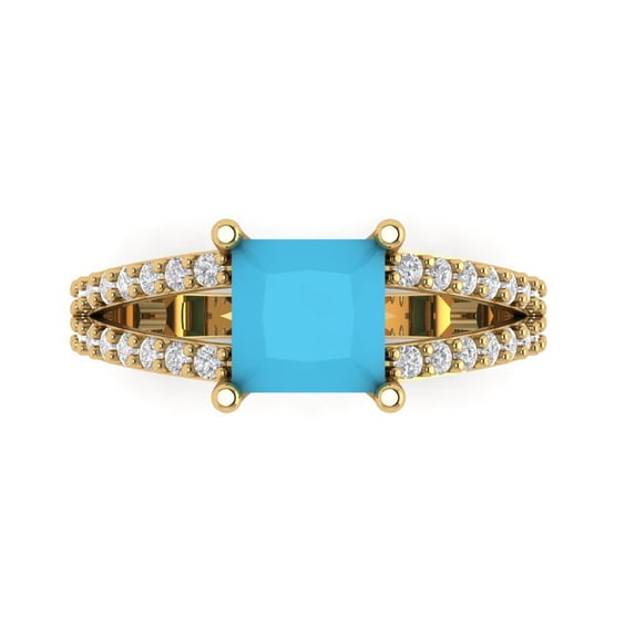2.48ct princess cut turquoise 14k yellow gold Bridal Wedding Engagement Promise Anniversary Ring for Women size 6