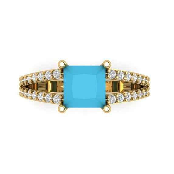 2.48ct princess cut turquoise 14k yellow gold Bridal Wedding Engagement Promise Anniversary Ring for Women size 7
