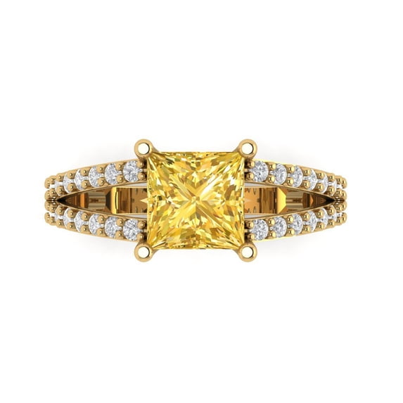 Clara Pucci 14K Yellow Gold Solid Gold Yellow Solitaire with Accents Anniversary Ring for Women - 2.48 cttw Princess Cut