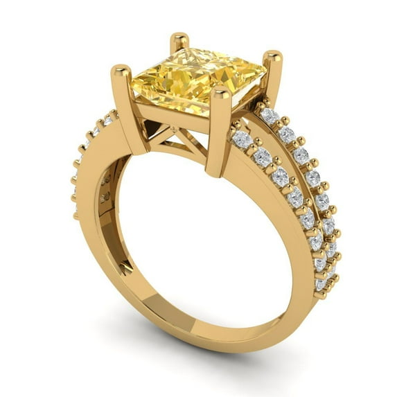 2.48ct princess cut yellow natural citrine 14k yellow gold Bridal Wedding Engagement Promise Anniversary Ring for Women size 7.25