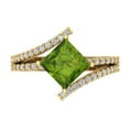 thumbnail image 1 of 2.3075 ct Princess Cut Natural Peridot Solitaire with Simulated Diamond Accents 18K Yellow Gold Womens Engagement Ring, 1 of 5