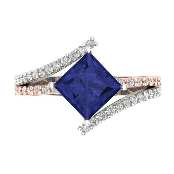 Solitaire with Accents Engagement Ring for Women - 2.3075ct Simulated Tanzanite in 14K White/Rose Gold Promise Ring