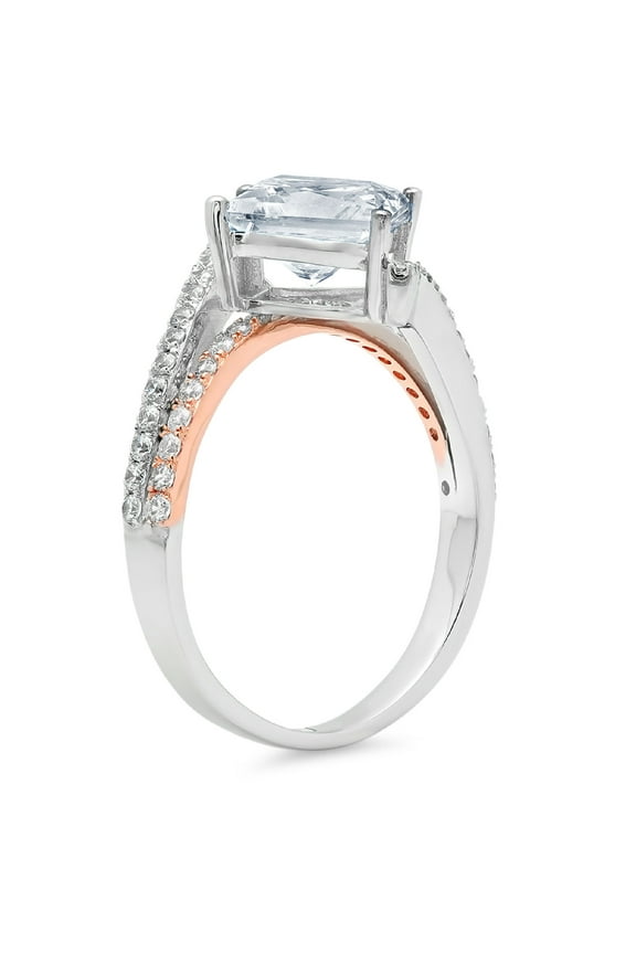 2.3075 ct Princess Cut Simulated Blue Diamond Solitaire with Accents Engagement Ring for Women in 18K White/Rose Gold